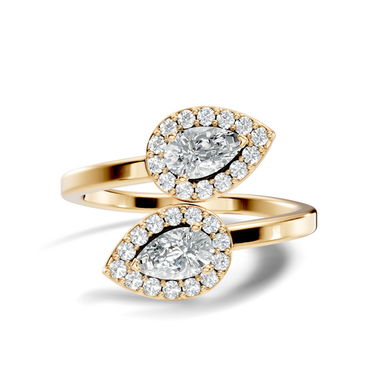 Lab Grown Pear & Round Diamond Halo Open Bypass Ring - HIGHCARAT DIAMONDS