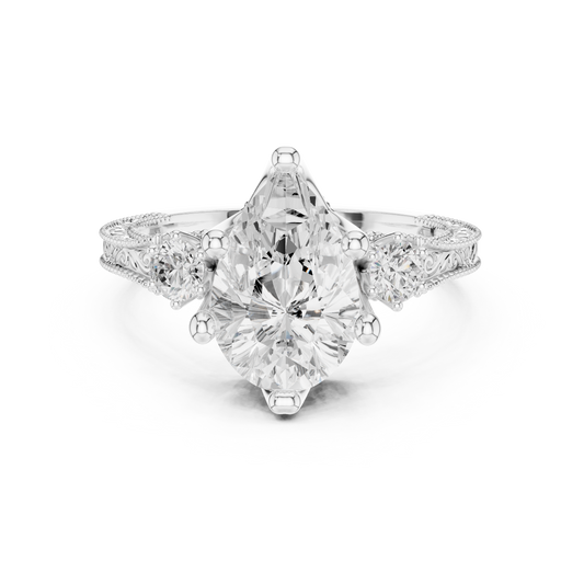 2.80 Pear Cut Lab Grown Diamond Accent Ring in 14-18K Gold Perfect for Gifting or Proposal - HIGHCARAT DIAMONDS
