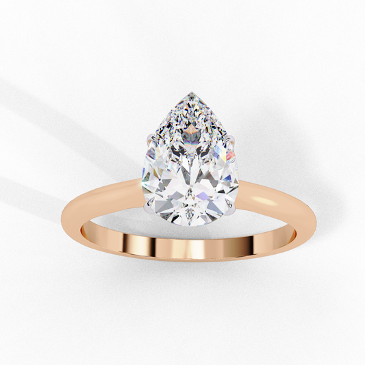 Front view of pear cut lab grown diamond engagement ring