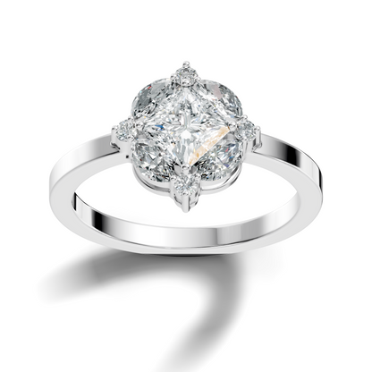 Lab Grown Princess Cut Diamond Halo Engagement Ring