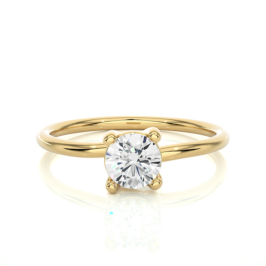 Front view of round brilliant cut lab grown diamond ring