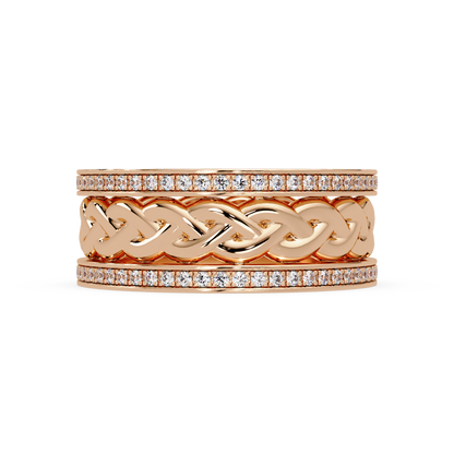 Lab Grown Round Diamond Braided Link Band Pave Edges Ring - HIGHCARAT DIAMONDS