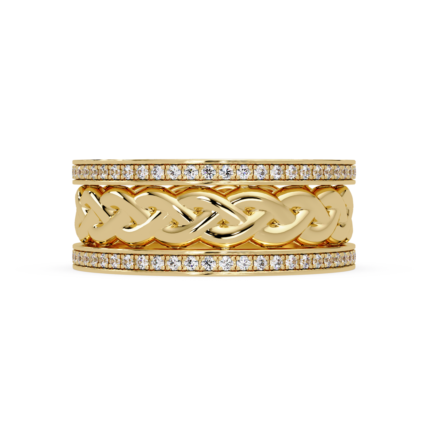 Lab Grown Round Diamond Braided Link Band Pave Edges Ring - HIGHCARAT DIAMONDS