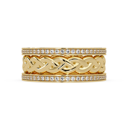 Lab Grown Round Diamond Braided Link Band Pave Edges Ring - HIGHCARAT DIAMONDS