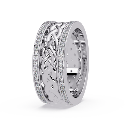 Lab Grown Round Diamond Braided Link Band Pave Edges Ring - HIGHCARAT DIAMONDS