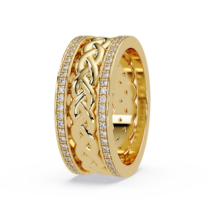 Lab Grown Round Diamond Braided Link Band Pave Edges Ring - HIGHCARAT DIAMONDS