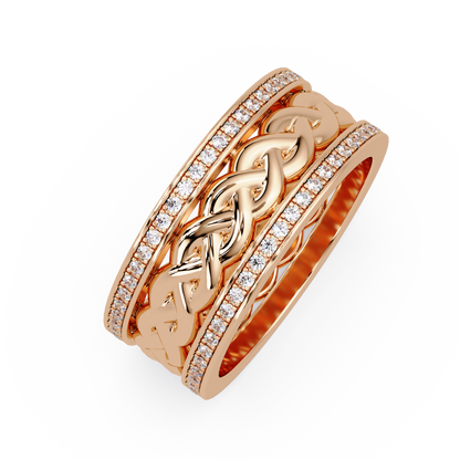 Lab Grown Round Diamond Braided Link Band Pave Edges Ring - HIGHCARAT DIAMONDS