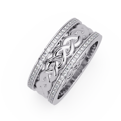 Lab Grown Round Diamond Braided Link Band Pave Edges Ring - HIGHCARAT DIAMONDS