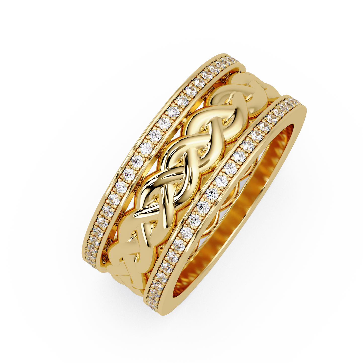 Lab Grown Round Diamond Braided Link Band Pave Edges Ring - HIGHCARAT DIAMONDS