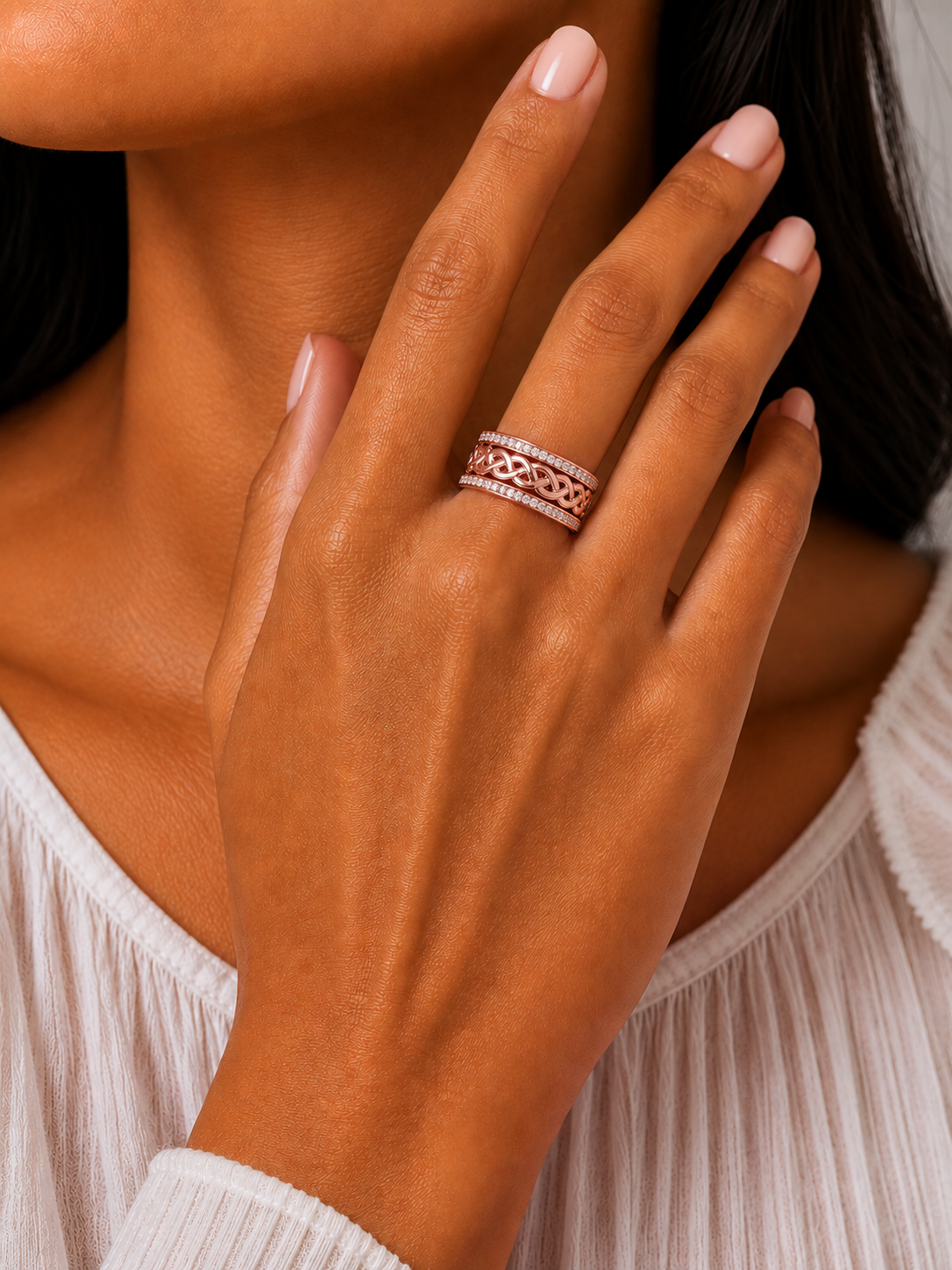 Lab Grown Round Diamond Braided Link Band Pave Edges Ring - HIGHCARAT DIAMONDS