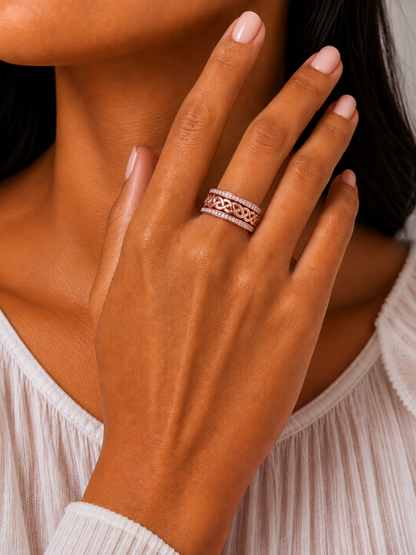 Lab Grown Round Diamond Braided Link Band Pave Edges Ring - HIGHCARAT DIAMONDS