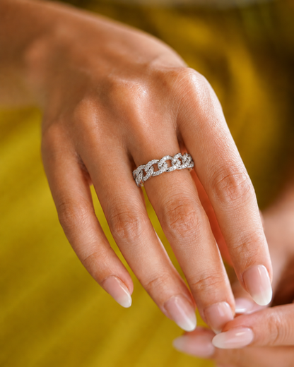 Lab Grown Round Diamond Cuban Link Band Ring - HIGHCARAT DIAMONDS
