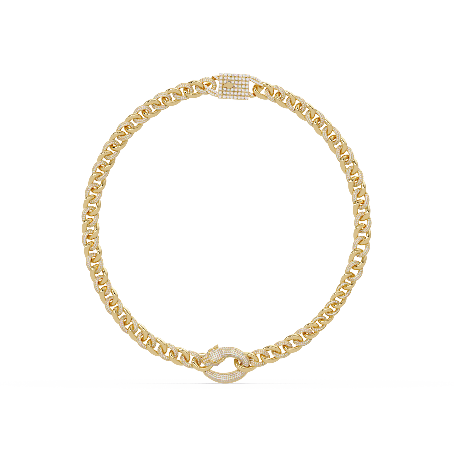 Lab Grown Round Diamond Cuban Link Circle Clasp Necklace - HIGHCARAT DIAMONDS
