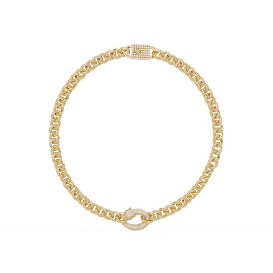 Lab Grown Round Diamond Cuban Link Circle Clasp Necklace - HIGHCARAT DIAMONDS