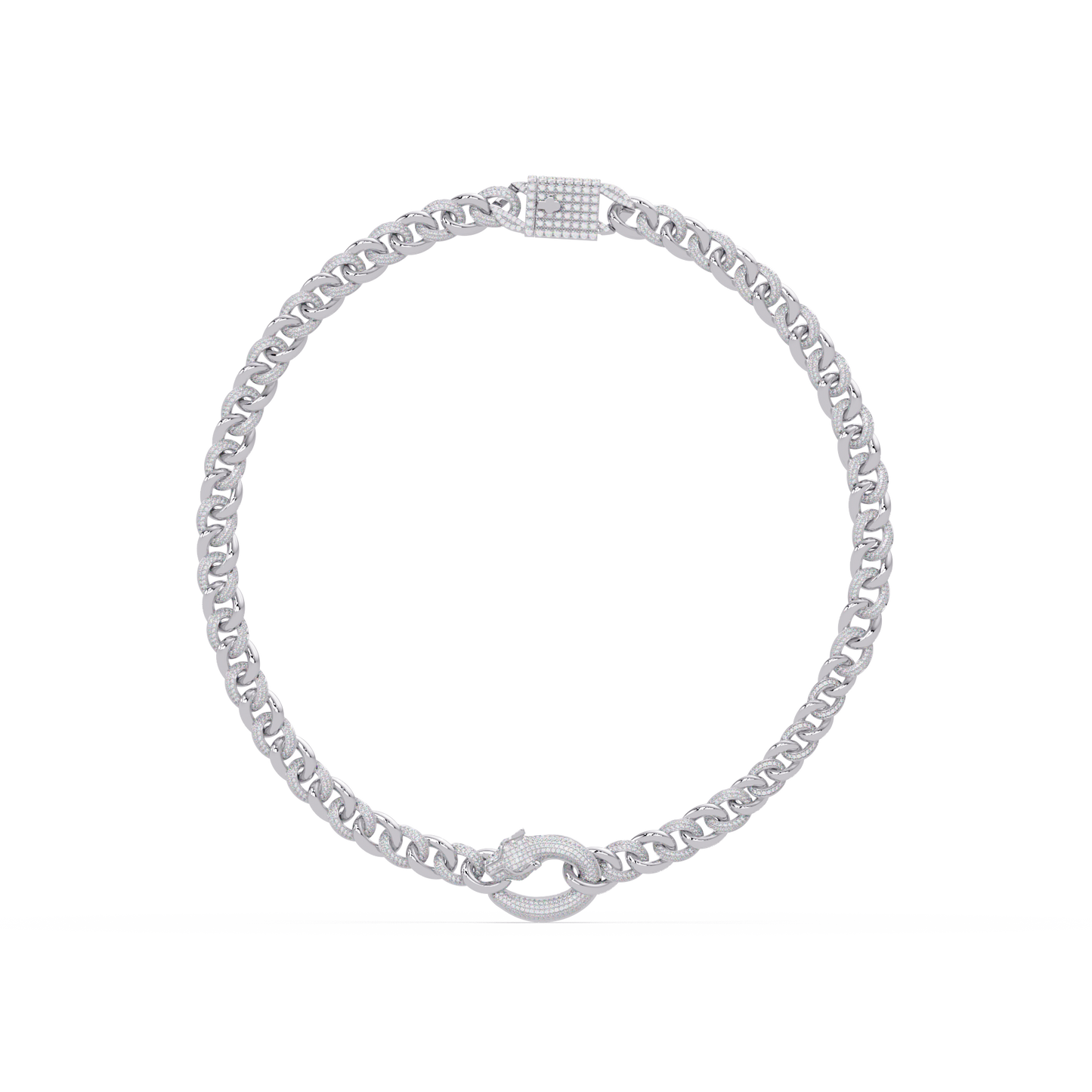 Lab Grown Round Diamond Cuban Link Circle Clasp Necklace - HIGHCARAT DIAMONDS