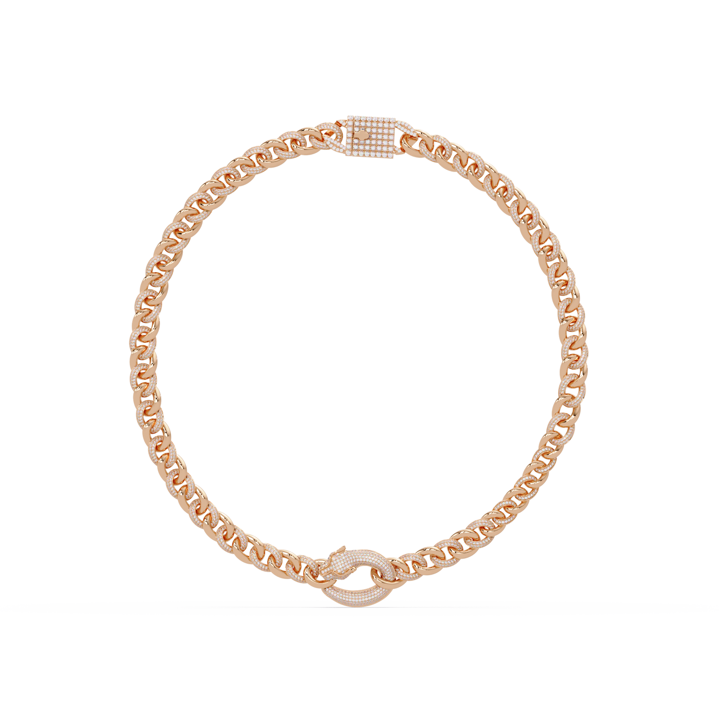 Lab Grown Round Diamond Cuban Link Circle Clasp Necklace - HIGHCARAT DIAMONDS