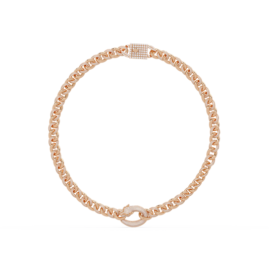 Lab Grown Round Diamond Cuban Link Circle Clasp Necklace - HIGHCARAT DIAMONDS