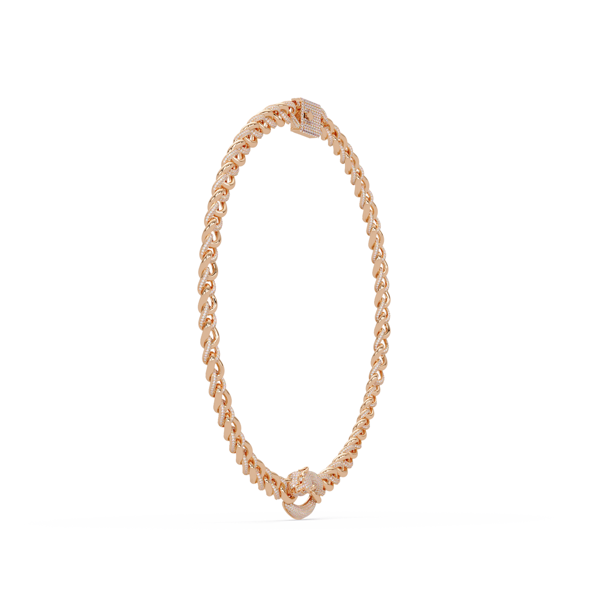 Lab Grown Round Diamond Cuban Link Circle Clasp Necklace - HIGHCARAT DIAMONDS