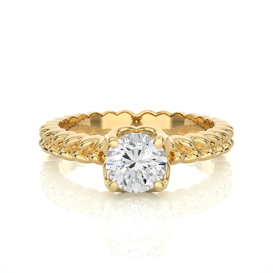 Front view of round cut lab diamond twisted solitaire ring
