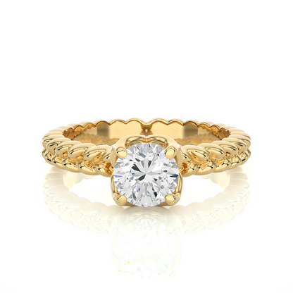 Front view of round cut lab diamond twisted solitaire ring