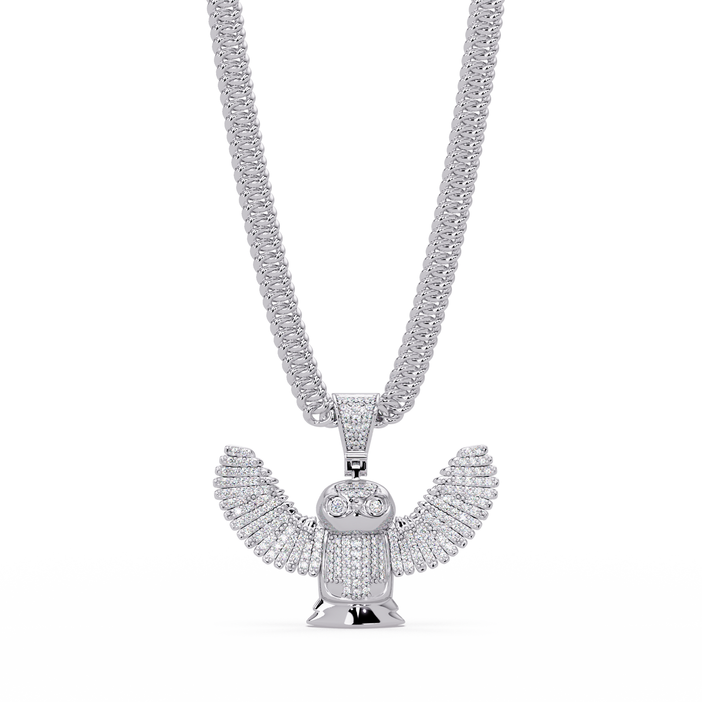 Lab Grown Round Diamond Owl Wing Pendant Chain - HIGHCARAT DIAMONDS