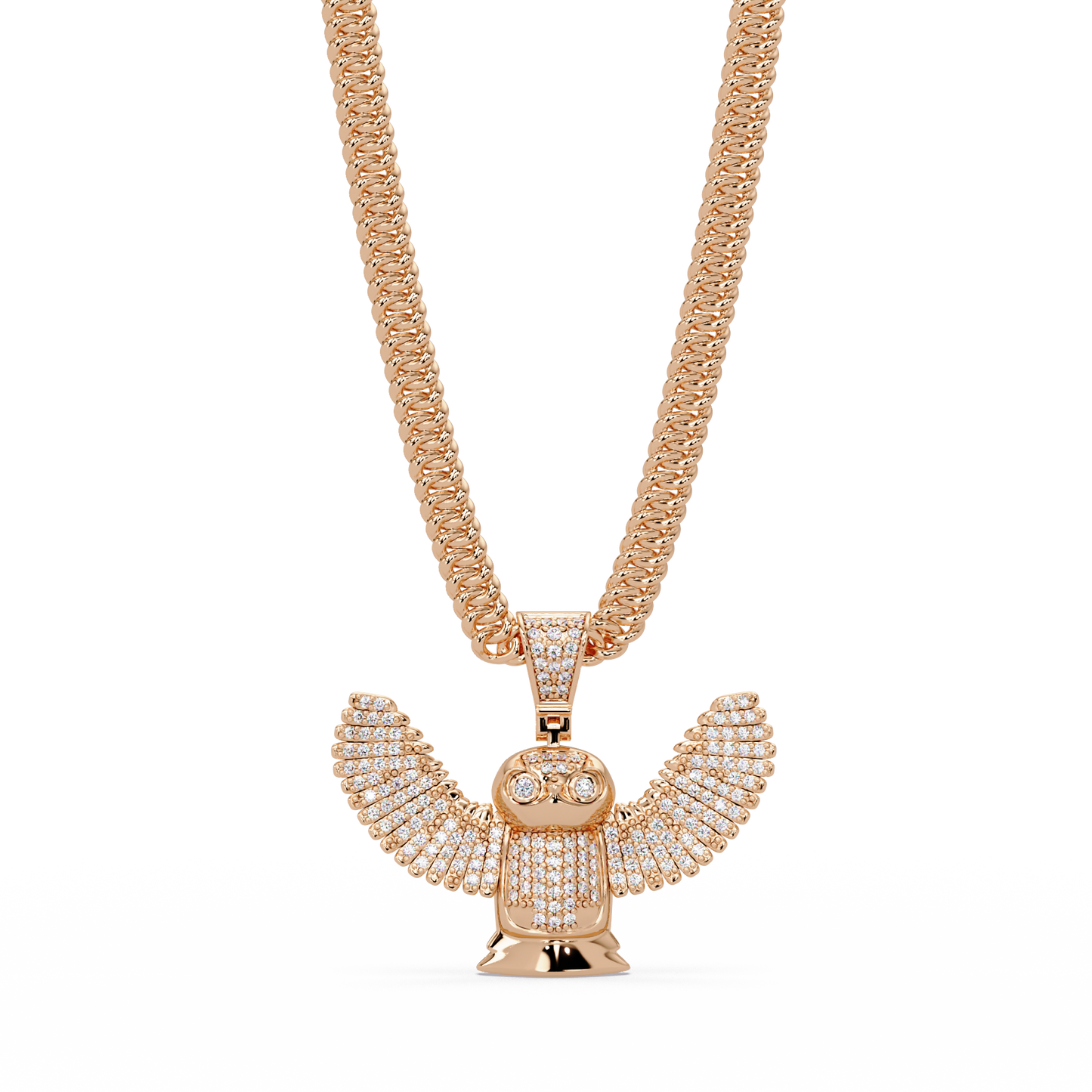 Lab Grown Round Diamond Owl Wing Pendant Chain - HIGHCARAT DIAMONDS