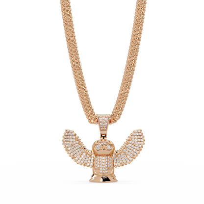 Lab Grown Round Diamond Owl Wing Pendant Chain - HIGHCARAT DIAMONDS