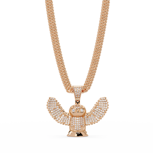 Lab Grown Round Diamond Owl Wing Pendant Chain - HIGHCARAT DIAMONDS