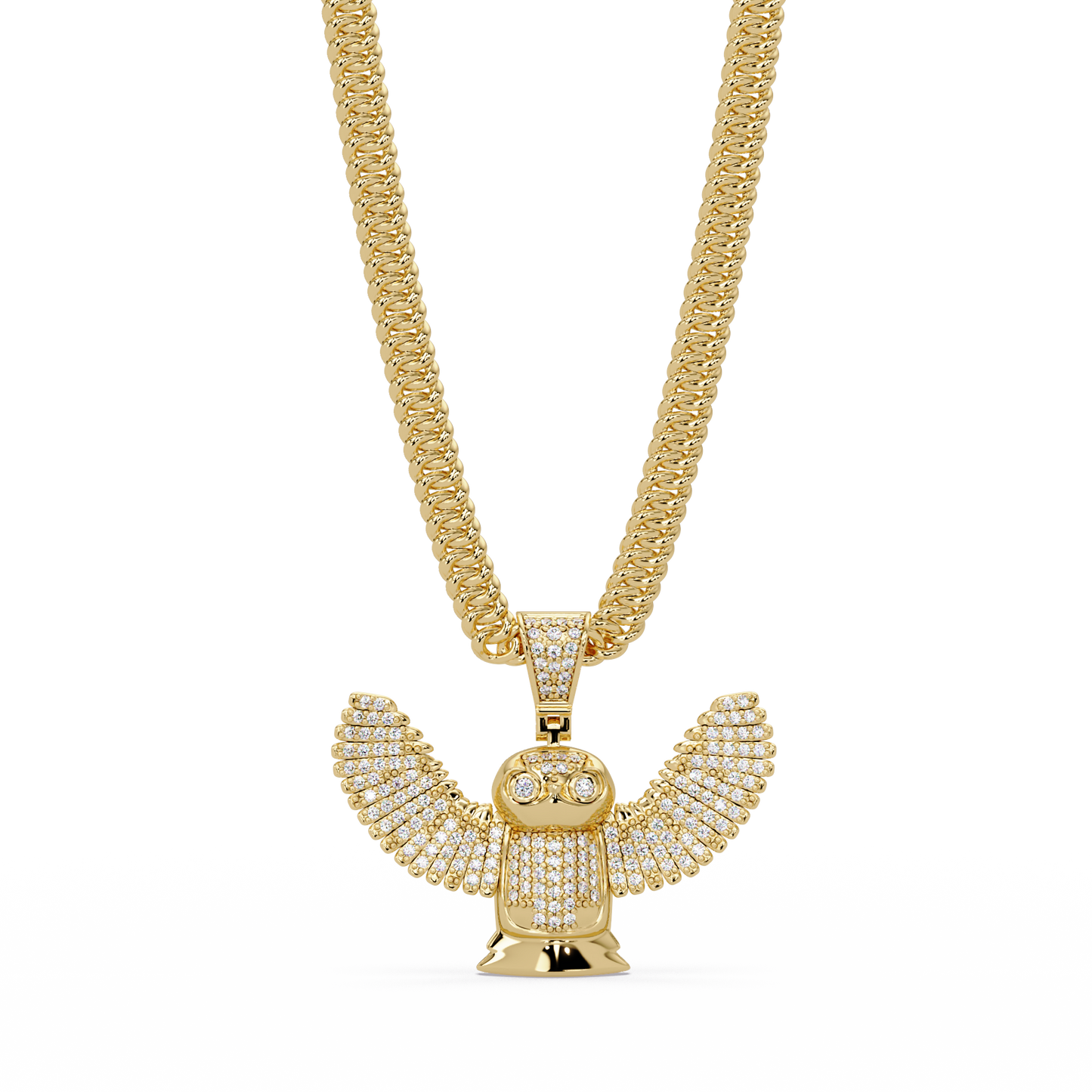 Lab Grown Round Diamond Owl Wing Pendant Chain - HIGHCARAT DIAMONDS