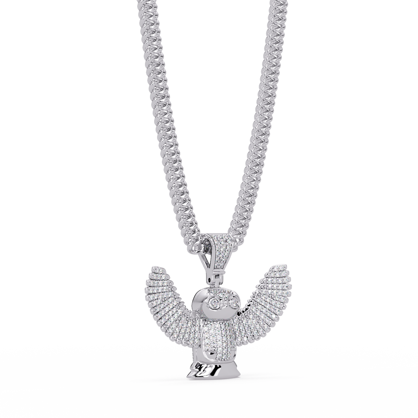 Lab Grown Round Diamond Owl Wing Pendant Chain - HIGHCARAT DIAMONDS