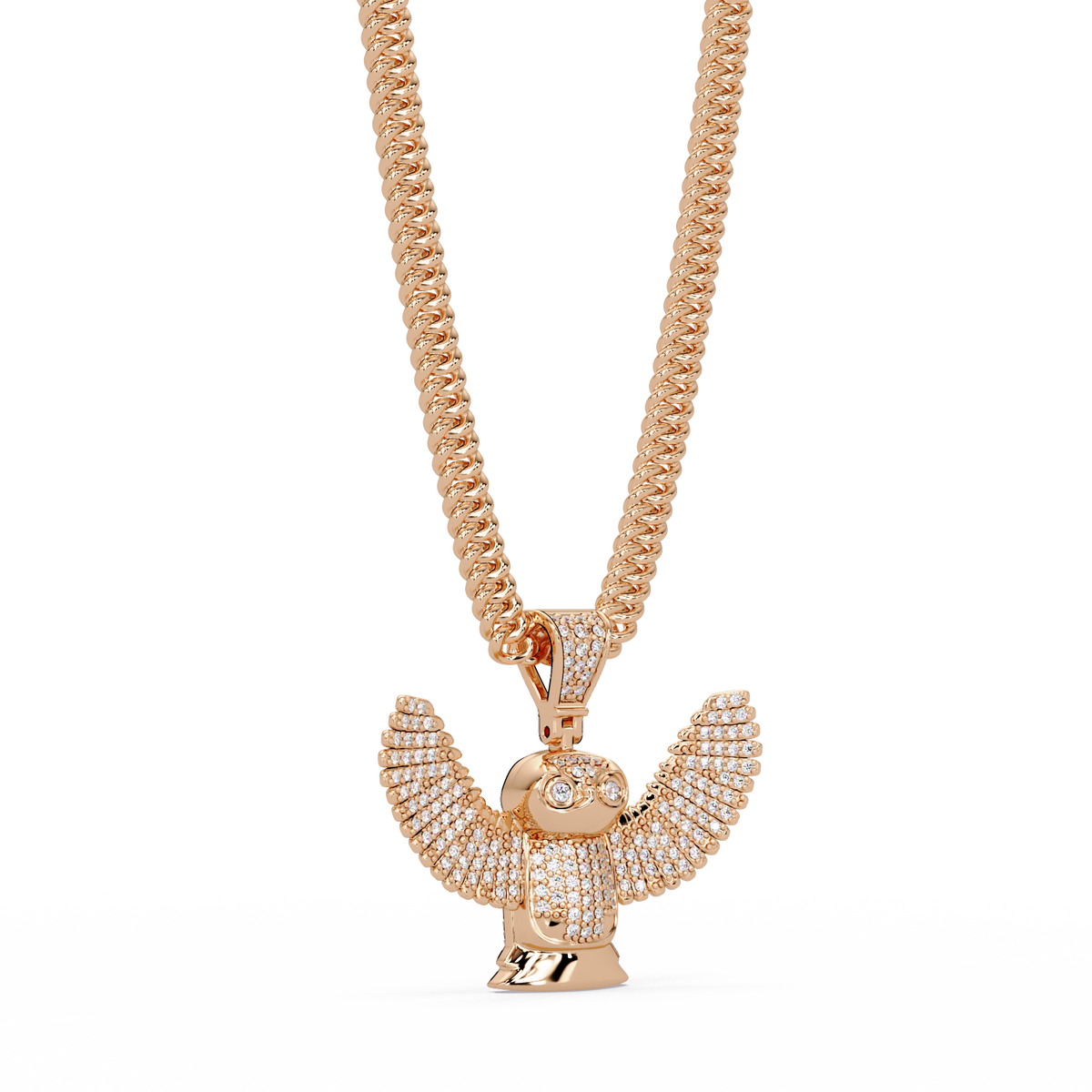 Lab Grown Round Diamond Owl Wing Pendant Chain - HIGHCARAT DIAMONDS