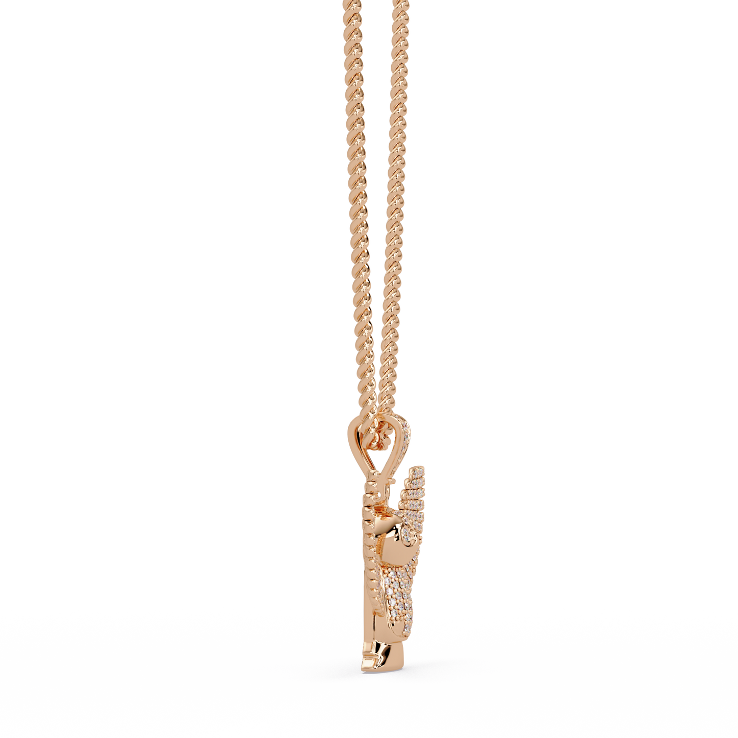Lab Grown Round Diamond Owl Wing Pendant Chain - HIGHCARAT DIAMONDS