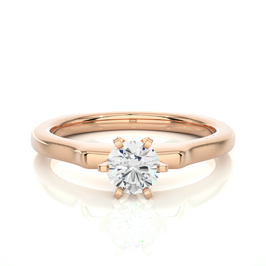 Front view of round cut lab diamond six claw ring