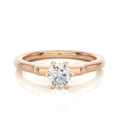 Front view of round cut lab diamond six claw ring