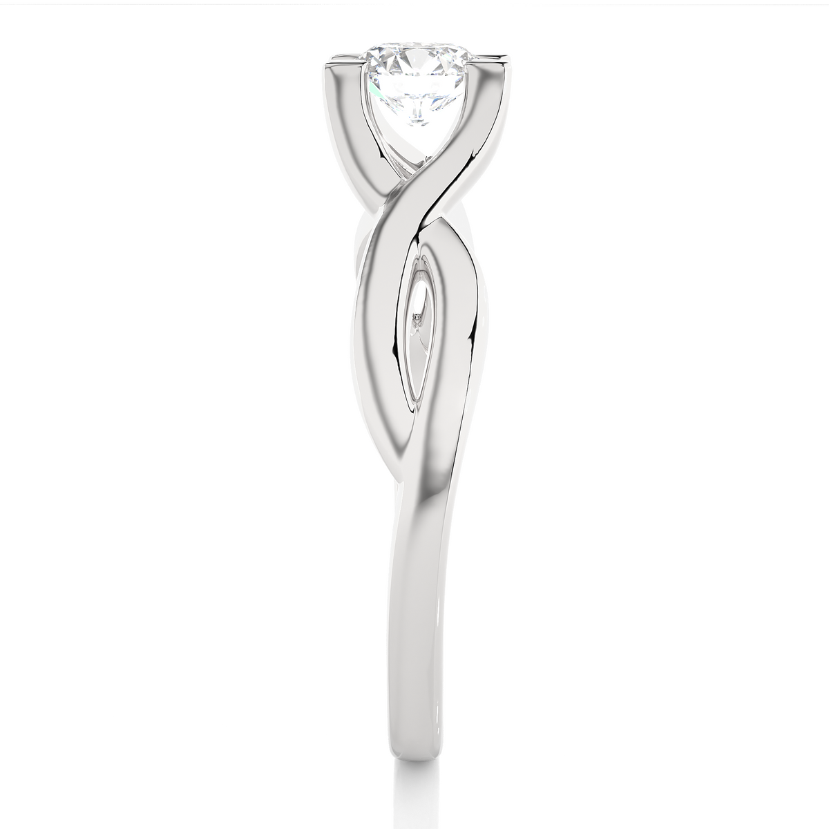 Side profile of round diamond solitaire split shank ring