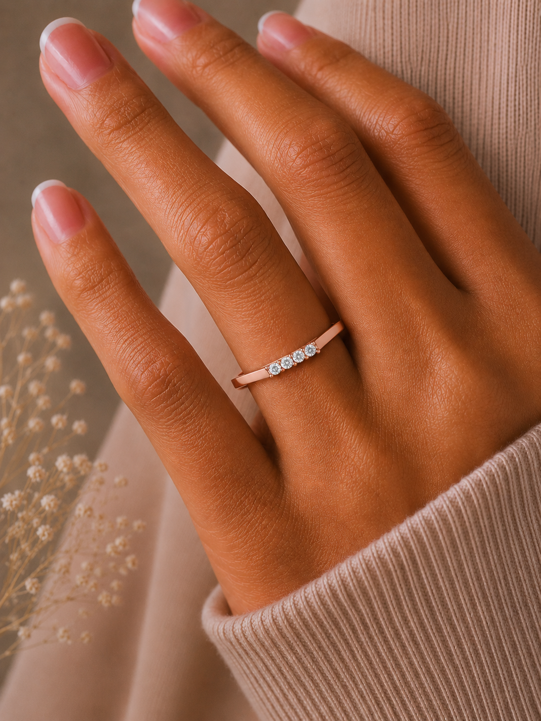 Lab Or Natural Diamond Shaped Round Diamond Band Ring In 14K Solid Gold Gift For Her - HIGHCARAT DIAMONDS