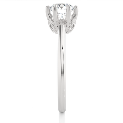 Side profile of round cut lab diamond engagement ring