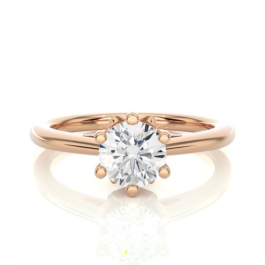 Front view of round cut lab grown diamond engagement ring