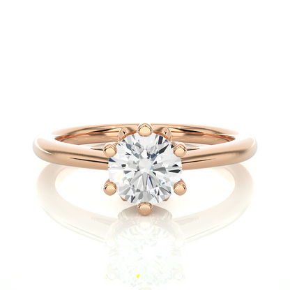 Front view of round cut lab grown diamond engagement ring