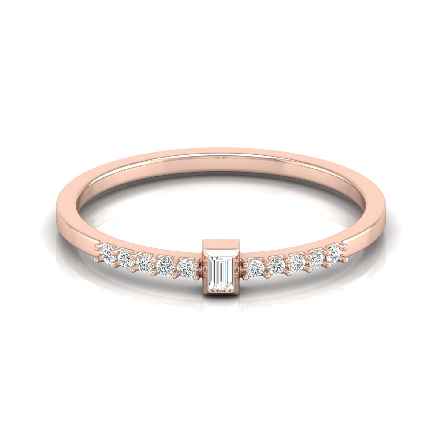 Labgrown Baguette Diamond Ring With Round Side Stones Sparkle In 14K Solid Gold