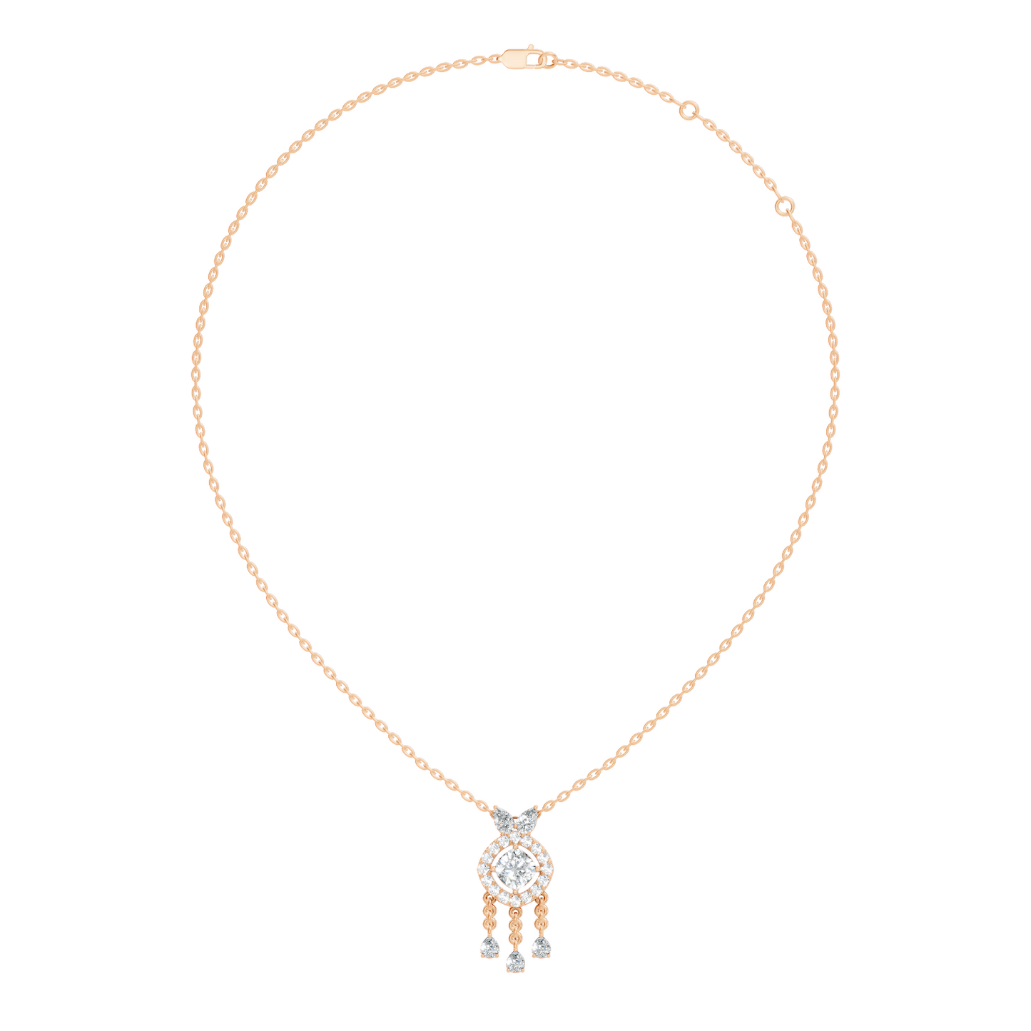 Labgrown Diamond Accent Halo Pendant Necklace With Round Cut in 14k Gold Teardrop Design