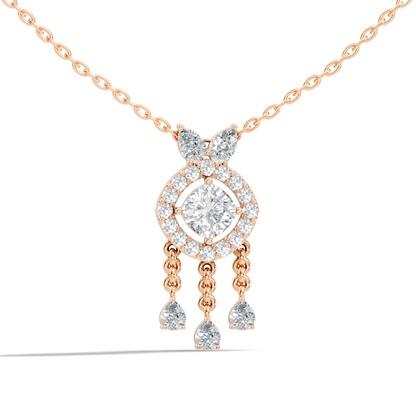 Labgrown Diamond Accent Halo Pendant Necklace With Round Cut in 14k Gold Teardrop Design