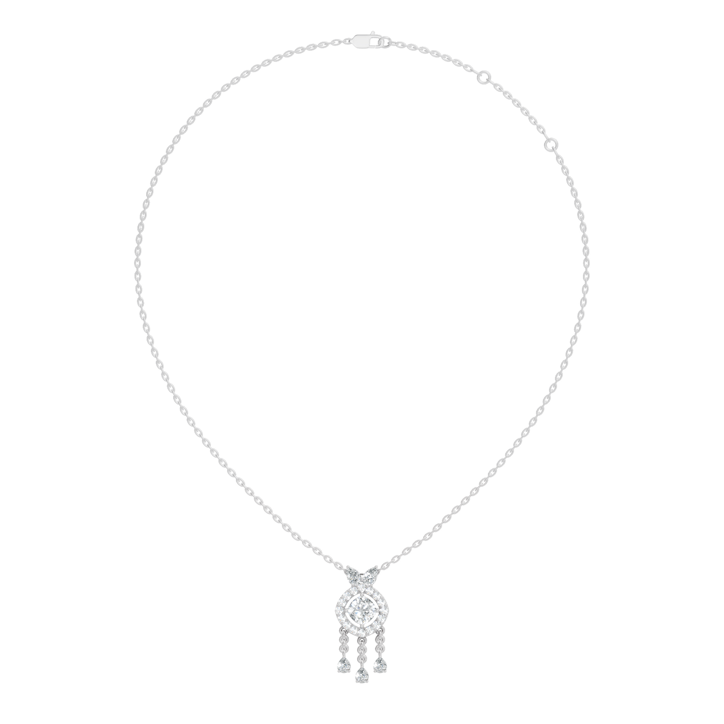 Labgrown Diamond Accent Halo Pendant Necklace With Round Cut in 14k Gold Teardrop Design