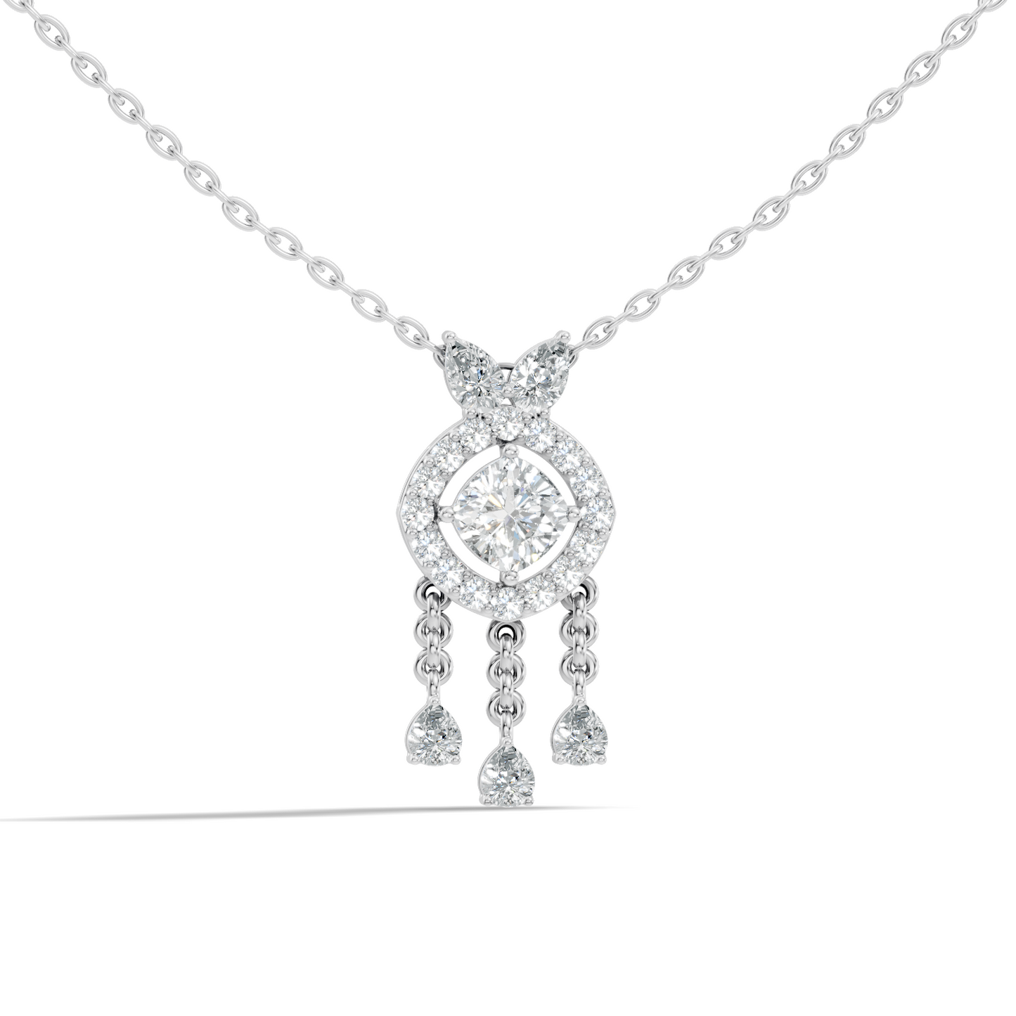 Labgrown Diamond Accent Halo Pendant Necklace With Round Cut in 14k Gold Teardrop Design