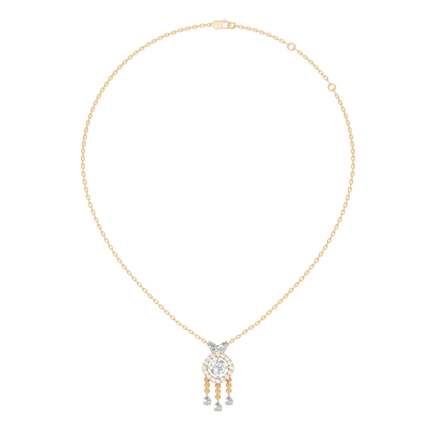 Labgrown Diamond Accent Halo Pendant Necklace With Round Cut in 14k Gold Teardrop Design