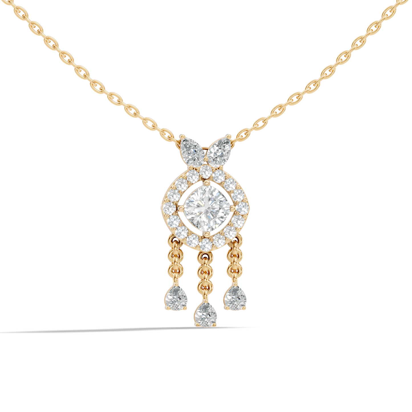 Labgrown Diamond Accent Halo Pendant Necklace With Round Cut in 14k Gold Teardrop Design