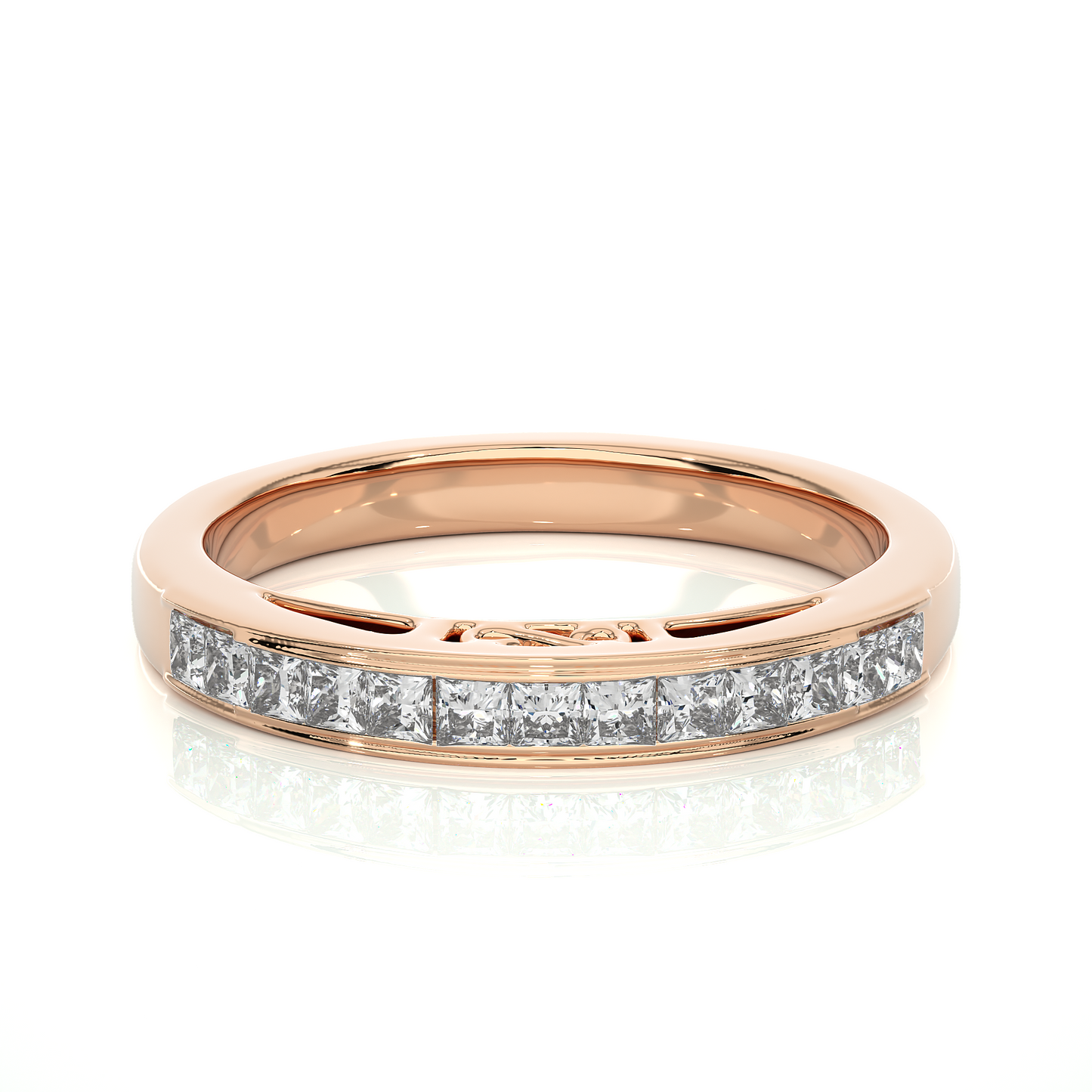 Labgrown Princess Cut Gold Half Eternity Band Ring 14K Solid Gold Stackable Band for Women's - HIGHCARAT DIAMONDS