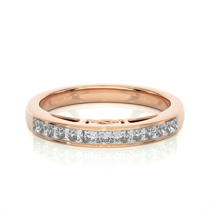 Labgrown Princess Cut Gold Half Eternity Band Ring 14K Solid Gold Stackable Band for Women's - HIGHCARAT DIAMONDS