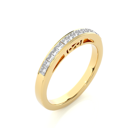 Labgrown Princess Cut Gold Half Eternity Band Ring 14K Solid Gold Stackable Band for Women's - HIGHCARAT DIAMONDS