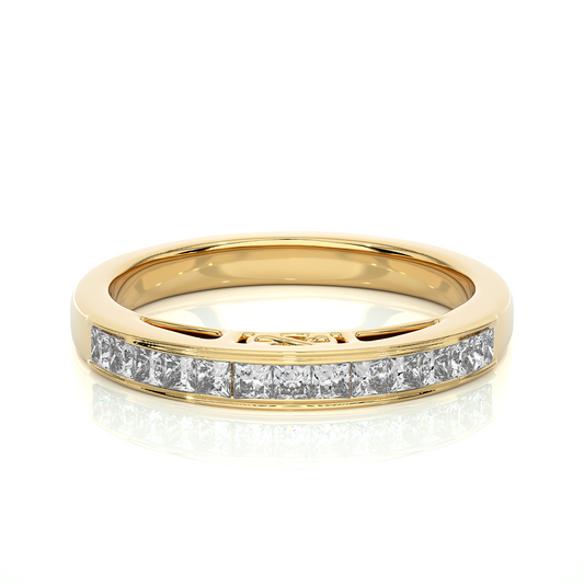 Labgrown Princess Cut Gold Half Eternity Band Ring 14K Solid Gold Stackable Band for Women's - HIGHCARAT DIAMONDS